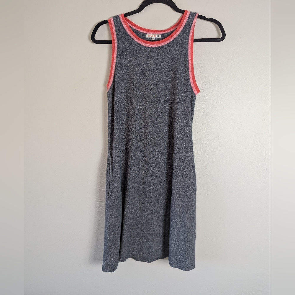 XS Sundry Heather Gray Ringer Sleeveless Dress w/ Pink Trim
